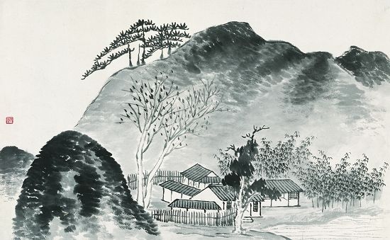 齊白石“五出五歸”期間所作的極簡(jiǎn)山水畫作《借山圖》(部分)
