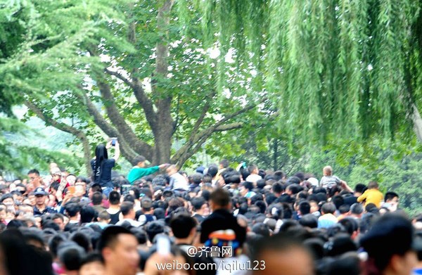 　圖為該女子騎在男友脖子上拍照,。2