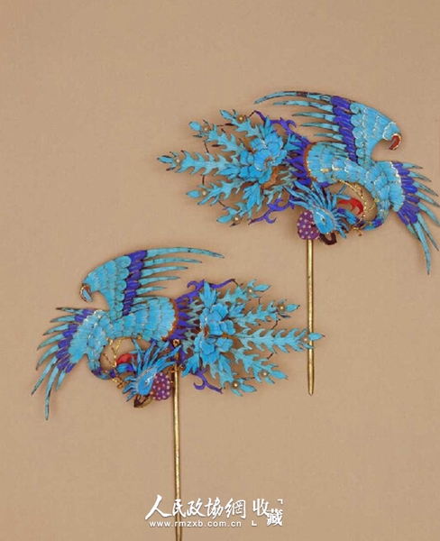 點翠鳳凰紋頭花,，清，橫15cm,，縱15cm 故宮博物院藏_副本
