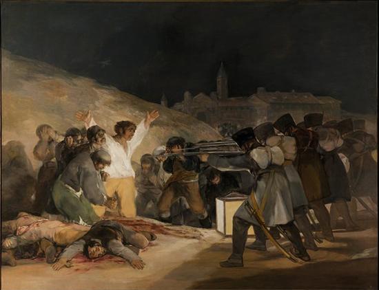 《5月3日的槍殺》,，1814年，布面油畫,，266cm*345cm,，馬德里，普拉多博物館