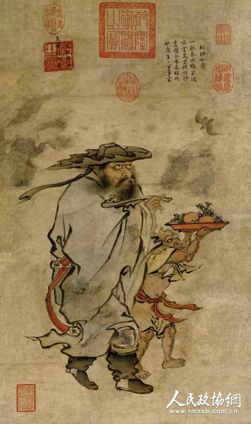 《歲朝佳兆圖》軸,，明,，朱見(jiàn)深繪，絹本,，設(shè)色,，縱59.7cm，橫35.5cm_副本