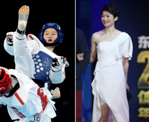 新華社照片,，北京，2016年3月7日
    （體育·專題）（20）女漢子和女神：只是一件禮服的距離
    她們是女漢子,，在賽場上縱橫馳騁,；她們也是女神，在舞臺上嫵媚搖曳,。對于她們來說,，女漢子和女神之間也許只是一件禮服的距離。2016年三·八婦女節(jié)來臨之際,，我們用一組圖片展示賽場上那些女漢子變女神的各自風(fēng)采,。
    左圖：2012年8月8日，中國選手吳靜鈺在倫敦奧運會跆拳道女子49公斤級決賽中,。
    右圖：2016年1月24日,，吳靜鈺出席“2015CCTV體壇風(fēng)云人物年度評選”頒獎典禮。
    新華社發(fā)
    