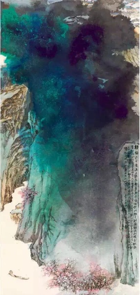 張大千 《桃源圖》 1982年 潑墨潑彩紙本,，209×92.2cm