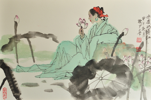 2,、《冰姿巧弄紅》，狄少英,，45x65cm,，紙本設(shè)色，2015