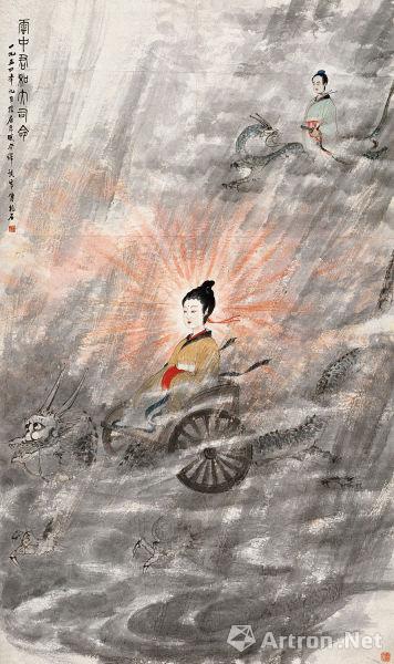 傅抱石作于1954年的另外一件《云中君和大司命》，223×133cm