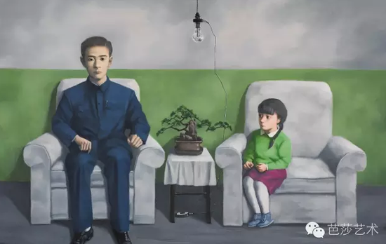 張曉剛《我的父親》,，布面油畫(huà)，140×220cm,，2012