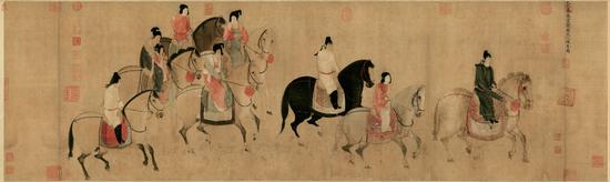 張萱《虢國(guó)夫人游春圖》（木版水?。? longdesc=