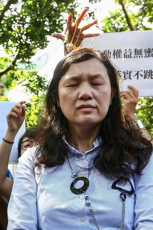 臺(tái)灣高等教育產(chǎn)業(yè)工會(huì),、國(guó)立臺(tái)灣大學(xué)工會(huì)與政大學(xué)生勞動(dòng)權(quán)益促進(jìn)會(huì)等多個(gè)團(tuán)體,，4日早上到“教育部”前面抗議因?yàn)槿ツ臧l(fā)布的“?？埔陨蠈W(xué)校強(qiáng)化學(xué)生兼任助理學(xué)習(xí)與勞動(dòng)權(quán)益保障處理原則”,，而衍生出各種假學(xué)習(xí)真勞動(dòng)的違法問(wèn)題,。就在“教育部”專委出面接受陳情時(shí),，政治大學(xué)學(xué)生高若想突然從后頭以蛋襲擊專委,，并蛋洗教育部,。圖片來(lái)源：臺(tái)灣《中國(guó)時(shí)報(bào)》