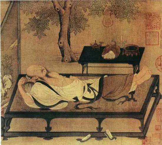 《槐蔭消夏圖》 宋 佚名 小品冊頁,，紙本設(shè)色,，
北京故宮博物院藏
