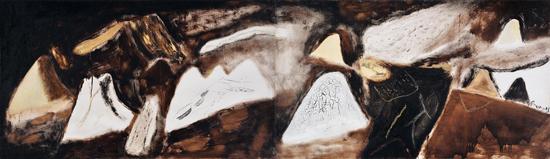 尚揚 蛇年風景 布面油畫,、丙烯 118×406cm 2001 年作 北京保利 2016 春拍 成交價：1242 萬元