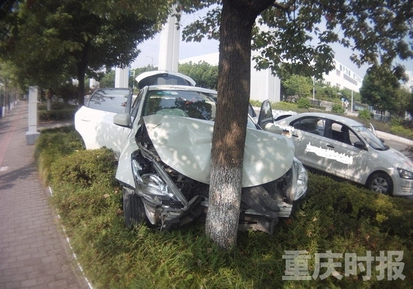 水簾遮住了駕駛員的視線,，轎車撞在了樹上