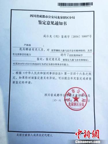 鑒定意見(jiàn)通知書(shū)。　鐘欣 攝