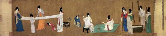 《搗練圖》絹本,，設(shè)色，37cm×145.3cm 波士頓美術(shù)博物館藏