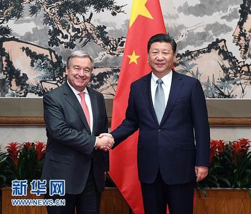 11月28日，國家主席習(xí)近平在北京釣魚臺(tái)國賓館會(huì)見候任聯(lián)合國秘書長古特雷斯,。 新華社記者饒愛民攝