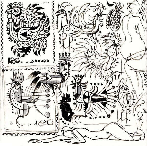 韓美林為設計《丁酉年》特種郵票創(chuàng)作的手稿