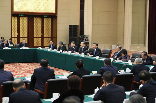 3月4日下午，習(xí)近平總書記看望出席全國政協(xié)十二屆五次會議民進,、農(nóng)工黨,、九三學(xué)社政協(xié)委員并參加聯(lián)組會。