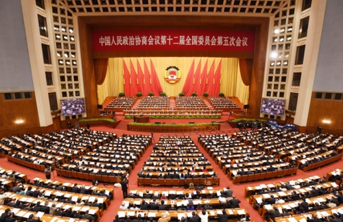 3月11日,，全國政協(xié)十二屆五次會議在北京人民大會堂舉行第四次全體會議,。新華社記者  繞愛民攝