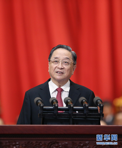 3月3日,，中國(guó)人民政治協(xié)商會(huì)議第十二屆全國(guó)委員會(huì)第五次會(huì)議在北京人民大會(huì)堂開幕。這是俞正聲代表政協(xié)第十二屆全國(guó)委員會(huì)常務(wù)委員會(huì)作工作報(bào)告,。新華社記者 姚大偉 攝