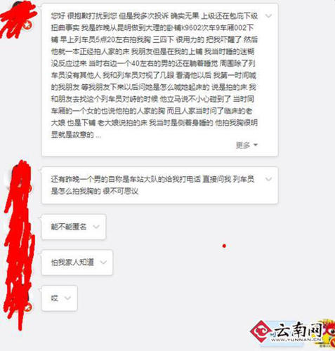 女游客稱(chēng)被男列車(chē)員拍胸叫醒 鐵路部門(mén)：正調(diào)查