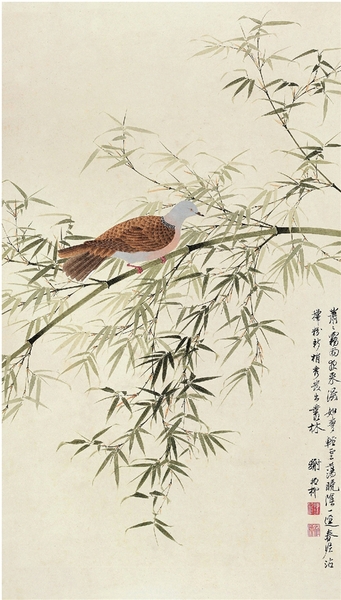 謝稚柳 綠竹斑鳩 85.5×49cm 無(wú)年款 北京畫院藏