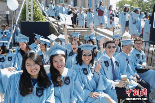 資料圖：哥倫比亞大學畢業(yè)典禮上的中國留學生,。
