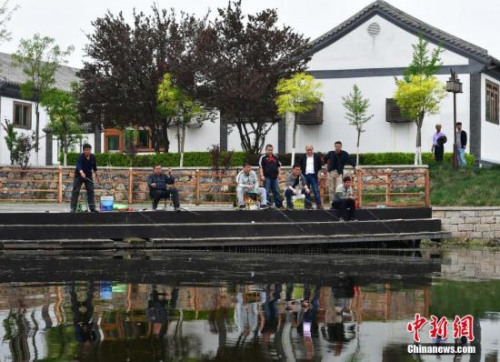 雄安新區(qū)白洋淀，垂釣人坐成一排,。<a target='_blank' href='http://www.chinanews.com/'>中新社</a>記者 翟羽佳 攝