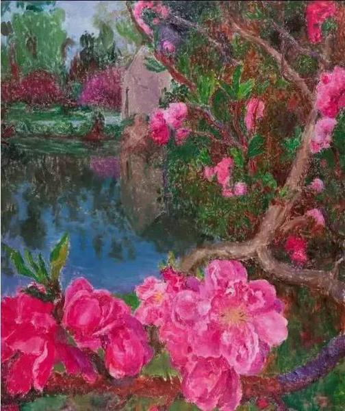 周春芽，《湖邊》,，布面油畫,，250 × 200cm， 2015年