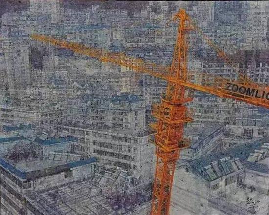 張杰，《造城》,，油畫,，200 × 160 cm，2014