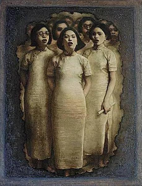 龐茂琨,，穿越時(shí)間的吶喊，布面油畫,，150×115cm ,，1999