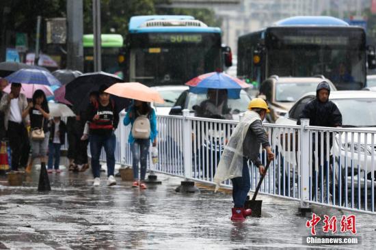 資料圖：行人在雨中出行,。 黃芷昕 攝