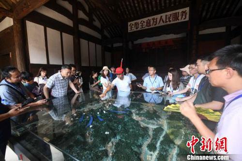 參加活動(dòng)的記者在福建龍巖市長(zhǎng)汀縣南山鎮(zhèn)的紅軍長(zhǎng)征出發(fā)地——中復(fù)村采訪,?！埍?攝
