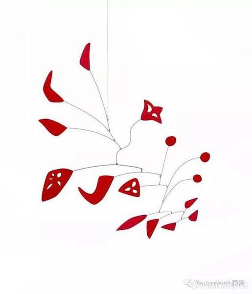 　　亞歷山大·考爾德（Alexander Calder），《紅色的花》（Red Flowers）,，1954,，金屬薄片 鐵絲 油漆，130.8 x 109.2 厘米 / 51 1/2 x 43 英寸,。? 考爾德基金會,，紐約 / 2017 ProLitteris，蘇黎世,，圖片：考爾德基金會,，豪瑟沃斯