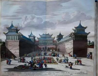 《荷蘭人在北京朝貢圖》 1662年,，彩色版畫,，Olfert Dapper,GedenkwaerdigBedrijf, 1670年