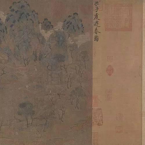 展子虔《游春圖》，絹本青綠設(shè)色,，高43厘米,，寬80.5厘米，北京故宮博物院藏