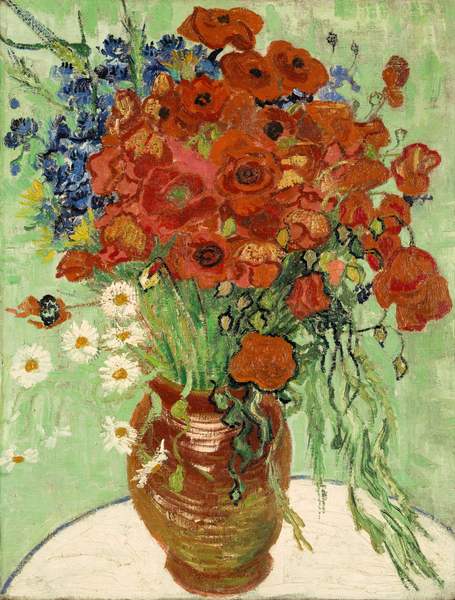 1,、梵高《雛菊與罌粟花》Vase with Daisies and Poppies, Vincent van Gogh