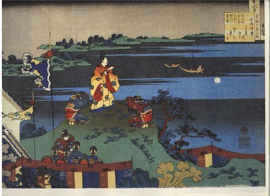 阿倍仲麻呂明州望月,，選自葛飾北齋繪《百人一首》