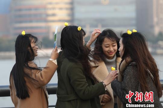 上海中心氣象臺掛出了大風(fēng)藍(lán)色預(yù)警，女孩們的頭發(fā)在風(fēng)中凌亂,?！埡鄠?攝