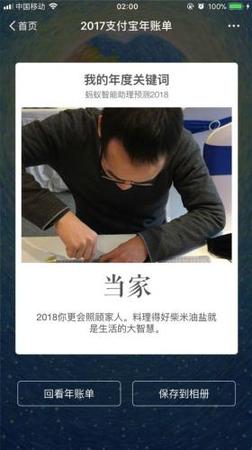 2017年支付寶年賬單中預(yù)測用戶2018年“我的年度關(guān)鍵詞”頁面,。