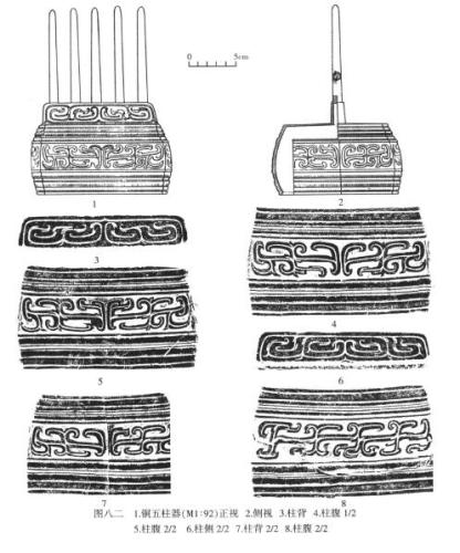 《屯溪土墩墓發(fā)掘報(bào)告》中對(duì)五柱器的介紹,。圖片來(lái)源：《屯溪土墩墓發(fā)掘報(bào)告》