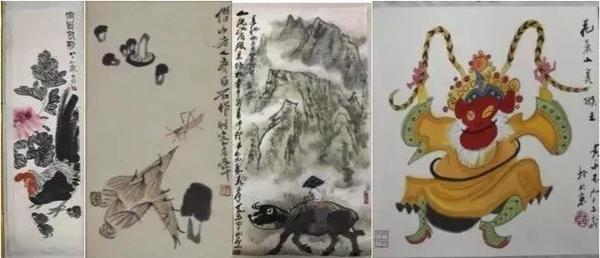 ▲在董某輝,、曹某東等7名送拍人及多名買受人處扣押的53幅字畫(huà)。