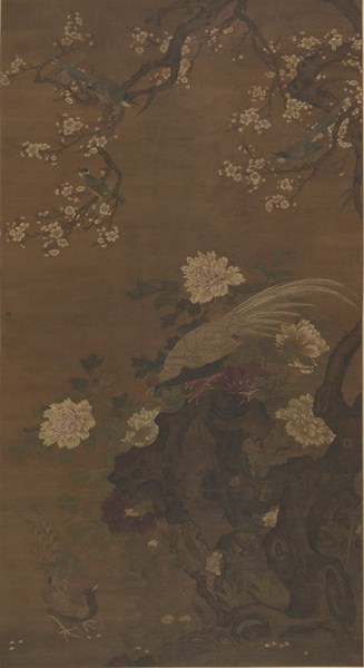     （明 ）呂紀(jì)《 牡丹白鷴圖》,， 184×99.8cm,， 中國畫,， 中國美術(shù)館藏