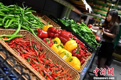 10月16日,，中國國家統(tǒng)計(jì)局發(fā)布的數(shù)據(jù)顯示，9月份,，全國居民消費(fèi)價(jià)格(CPI)同比上漲1.6%,，漲幅比上月回落0.2個(gè)百分點(diǎn),。1至9月平均,，全國居民消費(fèi)價(jià)格總水平比去年同期上漲1.5%,。圖為10月11日市民在福建省寧德市一超市選購蔬菜,。<a target='_blank' href='http://www.chinanews.com/'>中新社</a>記者 張斌 攝