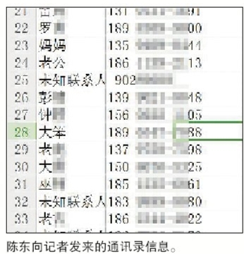 陳東與記者的聊天記錄,，其稱電話信息1毛錢一條,，購買的話1000條起。
