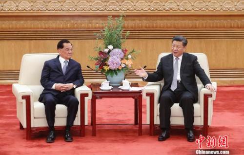 7月13日,，中共中央總書記習(xí)近平在人民大會堂會見中國國民黨前主席連戰(zhàn)率領(lǐng)的臺灣各界人士參訪團。<a target='_blank' href='http://www.chinanews.com/'>中新社</a>記者 杜洋 攝