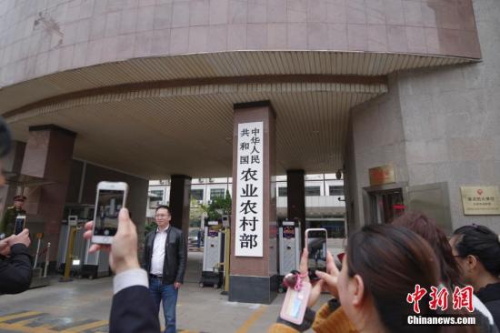 4月3日,，新組建的農(nóng)業(yè)農(nóng)村部在北京正式掛牌,，民眾爭(zhēng)相與新牌合影。 <a target='_blank' href='http://www.chinanews.com/'>中新社</a>記者 賈天勇 攝
