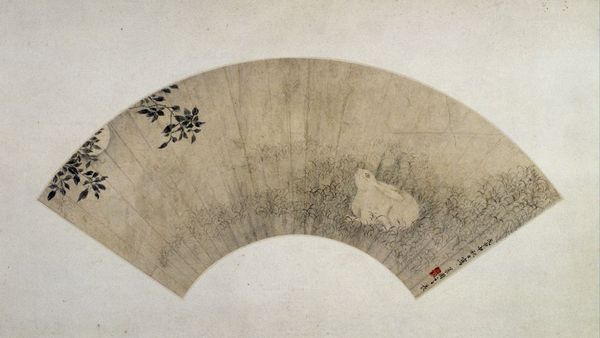 《桂花月兔圖》扇頁，清,，李世倬繪,，紙本，淡設(shè)色
