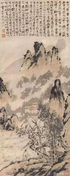 清 石濤 江干訪友圖 鄧拓舊藏 現(xiàn)藏中國(guó)美術(shù)館