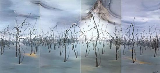 范勃，寒林,，83×196cm,，布面油彩，2012