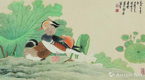 謝稚柳陳佩秋1958年作《鴛鴦嘉藕圖》,，成交價(jià)437萬元,，北京保利2013春拍