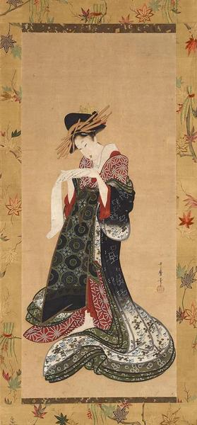 《藝妓讀信》,，喜多川歌麿（1753?1806），紙本設(shè)色,，約1805?6年